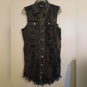 Thrill Women's Black Denim Jacket Or Dress Sz M